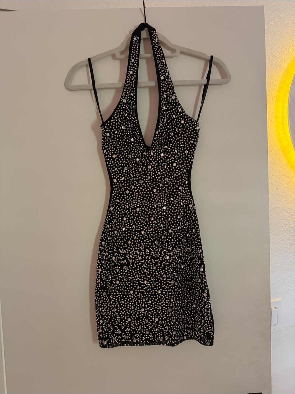 Black Halter Rhinestone Bodycon Dress